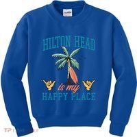 Hilton Head Is My Happy Place Retro Beach Palm Trees Summer Great Gift Kids Sweatshirt thumb 0