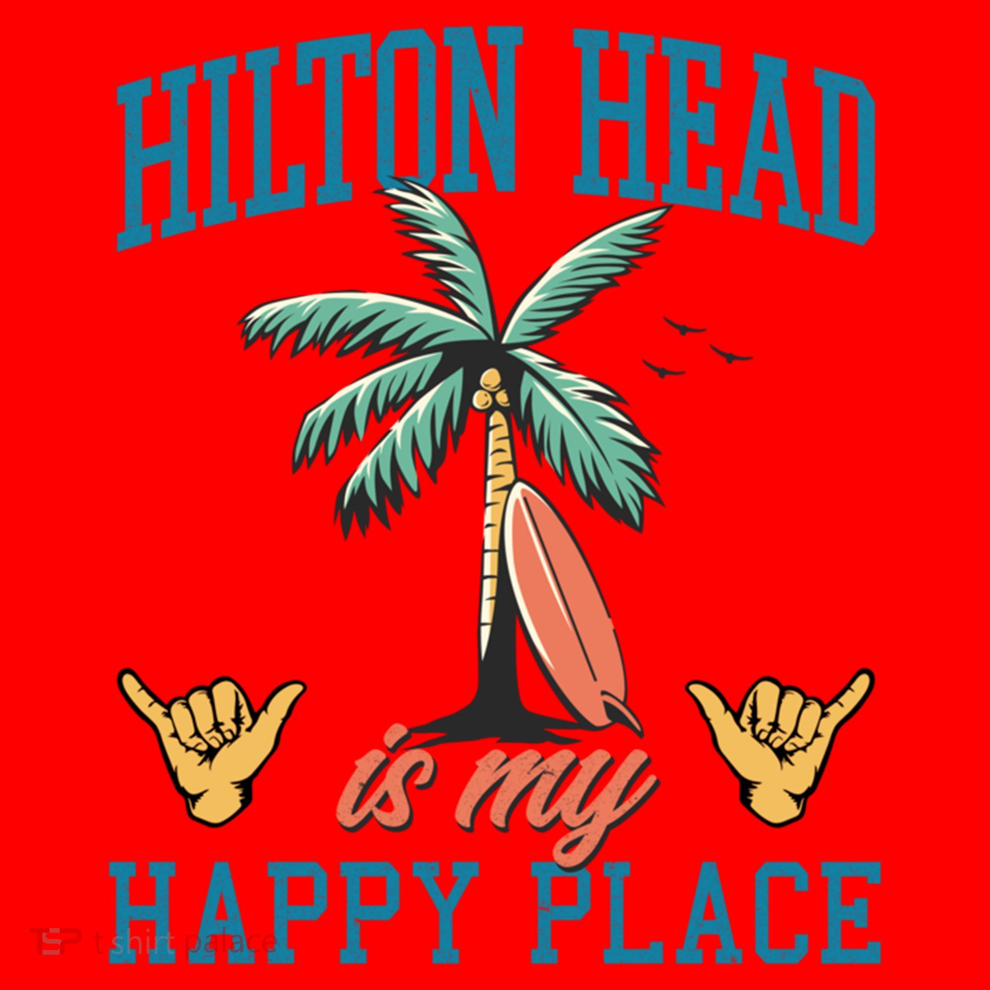 Hilton Head Is My Happy Place Retro Beach Palm Trees Summer Great Gift Santa Hat