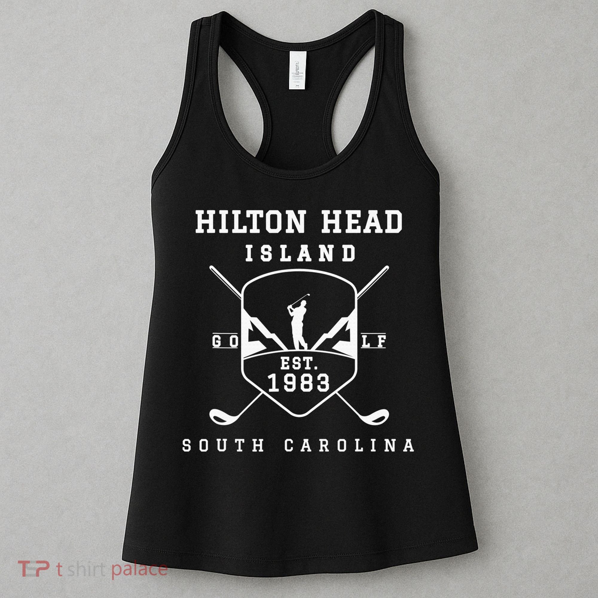Hilton Head Island Est.1983 Golfer With Golf Club Funny Women's Tank Top