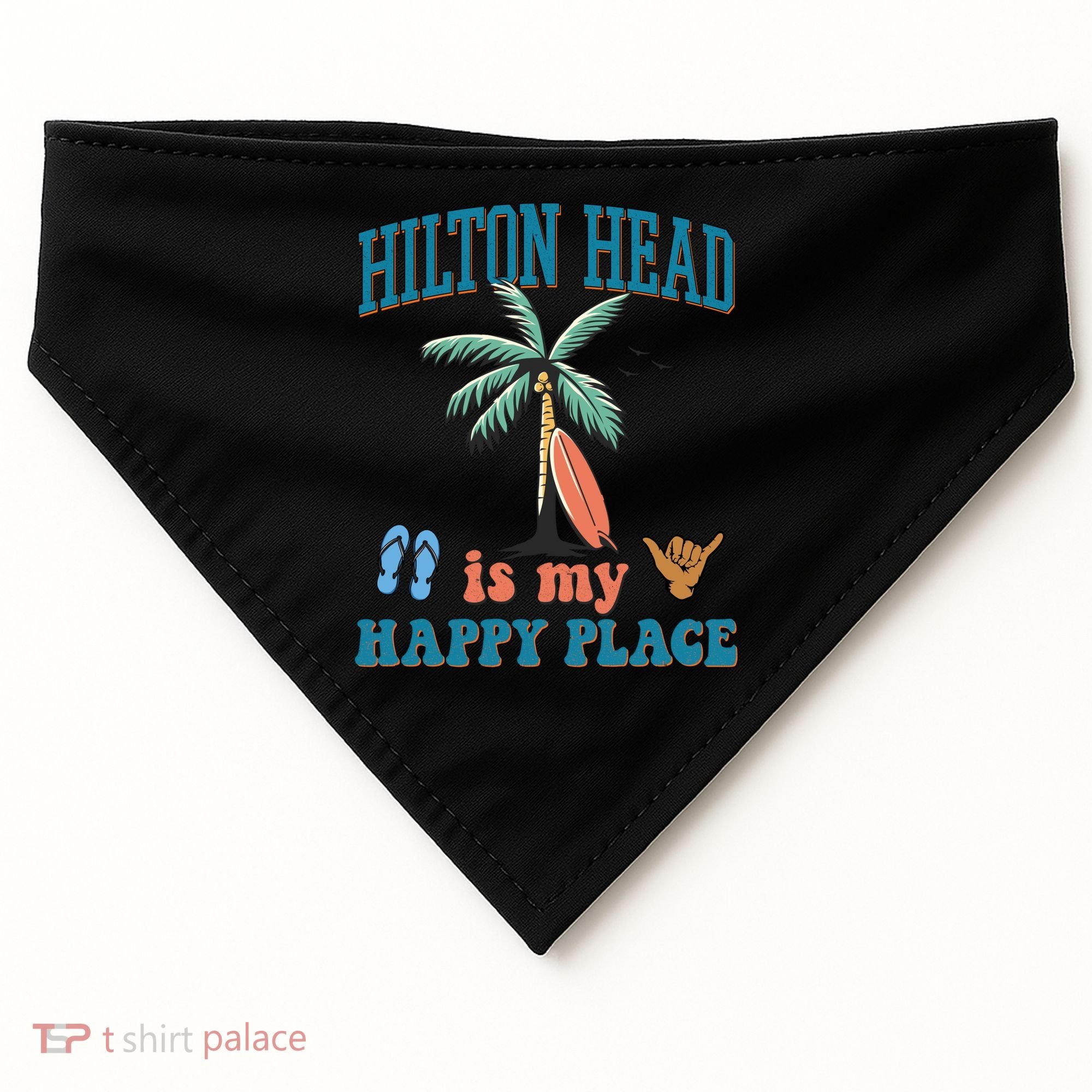 Hilton Head Island Is My Happy Place Beach Palm Trees Summer Gift USA-Made Doggie Bandana