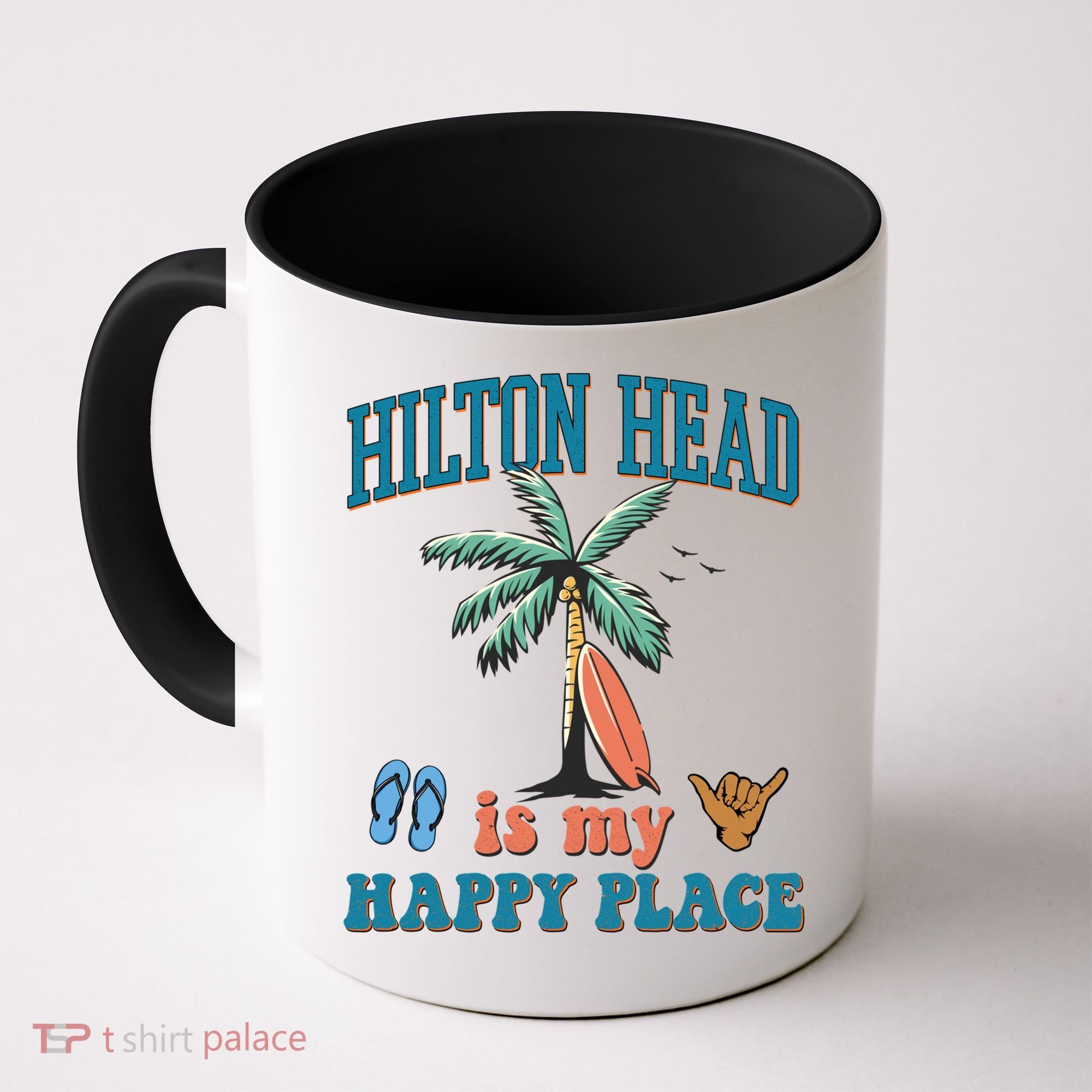 Hilton Head Island Is My Happy Place Beach Palm Trees Summer Gift Coffee Mug
