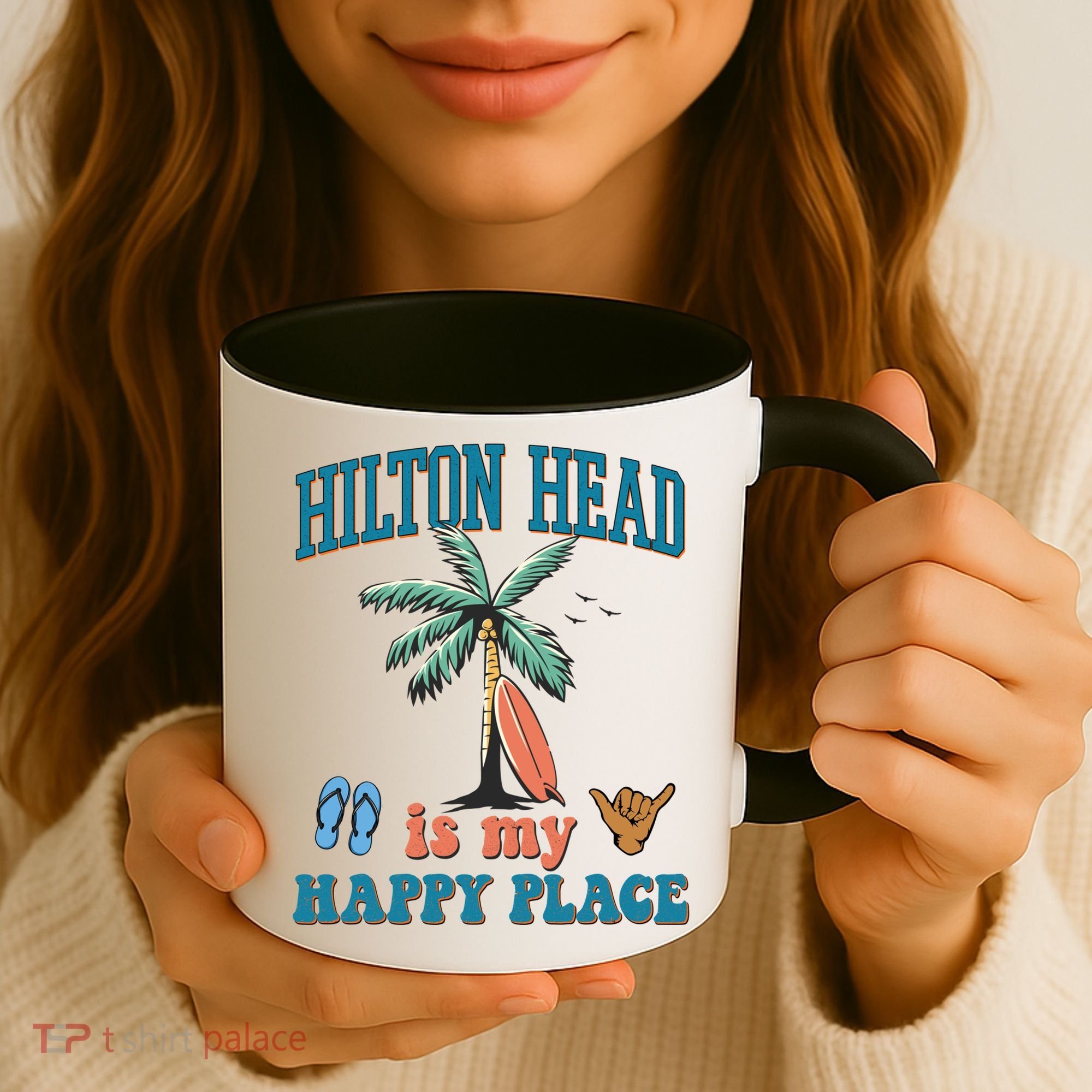 Hilton Head Island Is My Happy Place Beach Palm Trees Summer Gift Coffee Mug