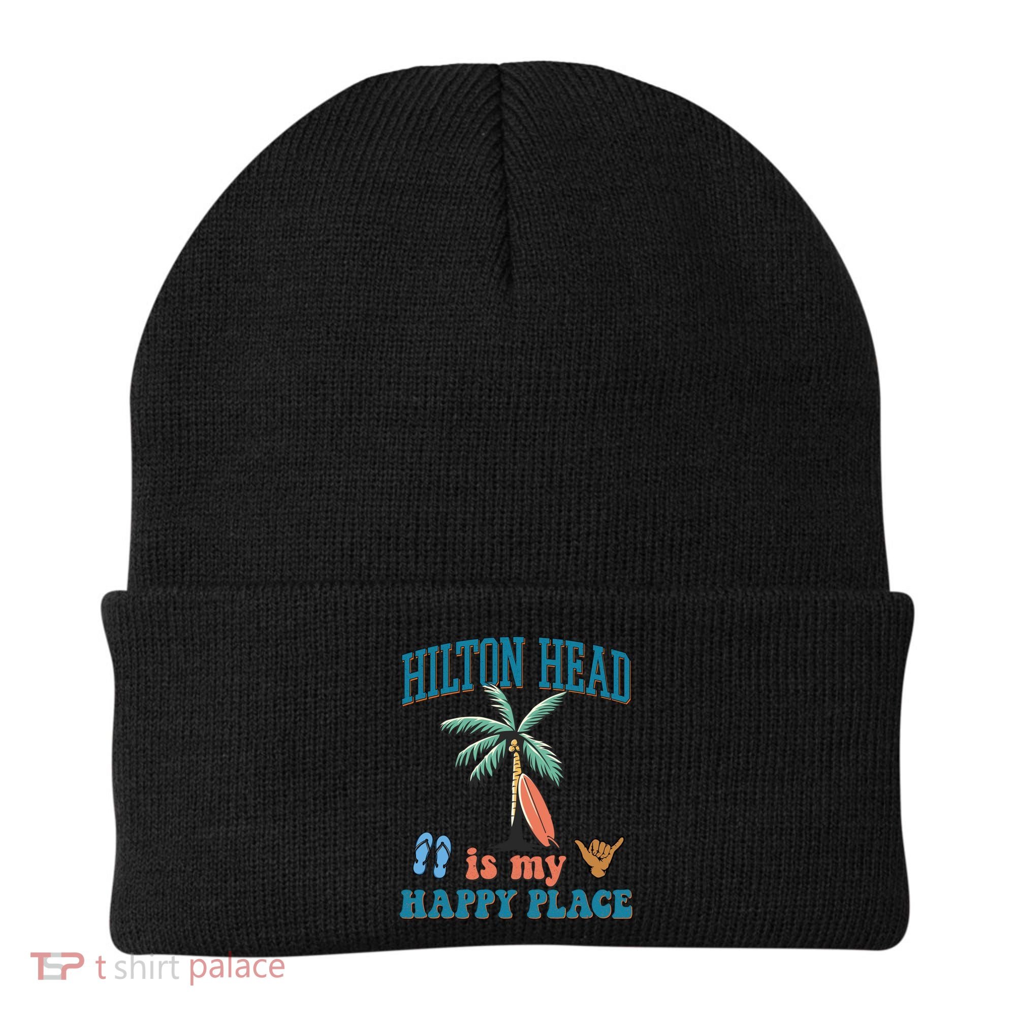 Hilton Head Island Is My Happy Place Beach Palm Trees Summer Gift Beanie
