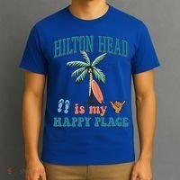 Hilton Head Island Is My Happy Place Beach Palm Trees Summer Gift T-Shirt thumb 3
