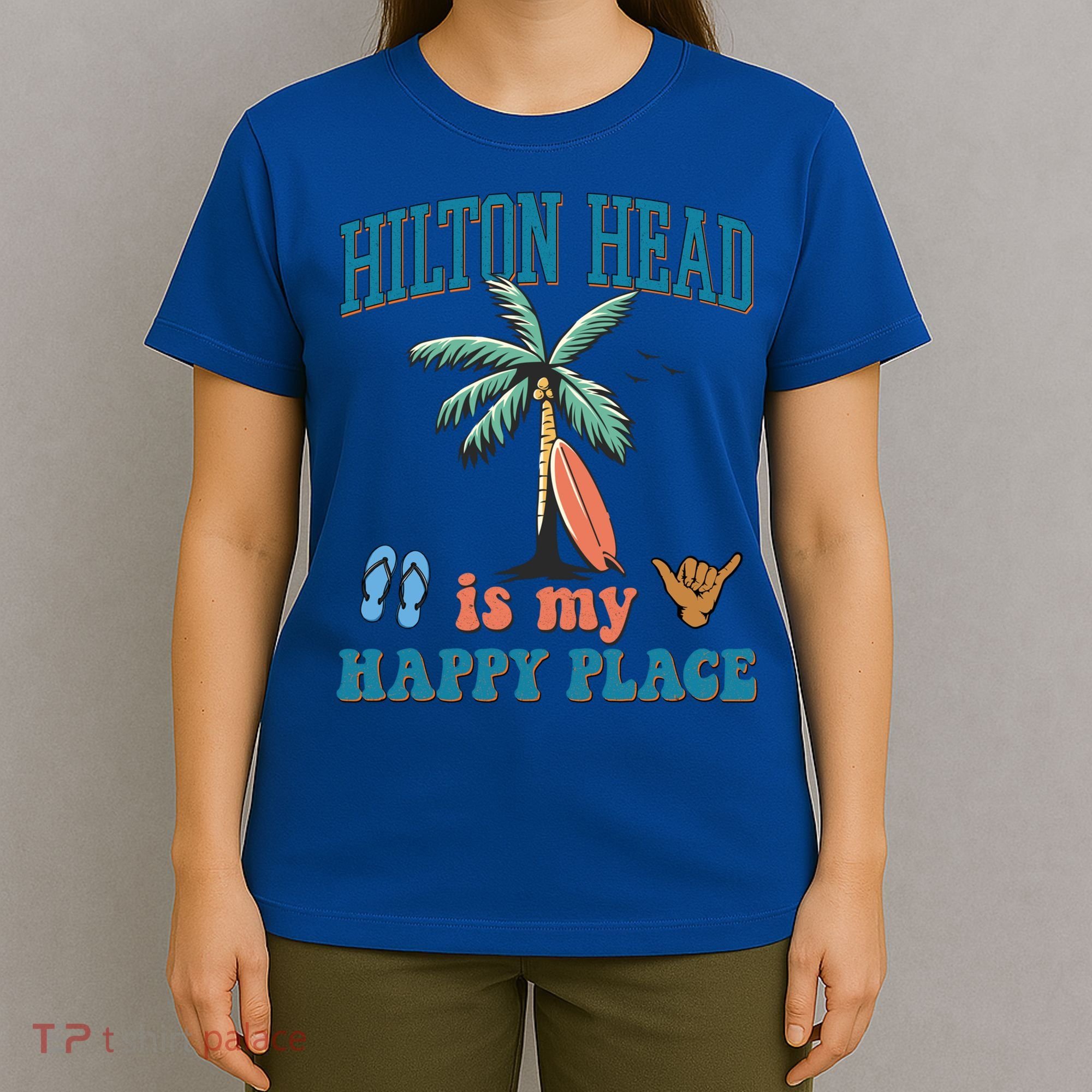 Hilton Head Island Is My Happy Place Beach Palm Trees Summer Gift T-Shirt