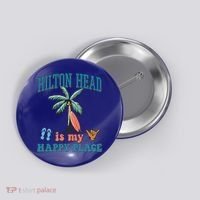 Hilton Head Island Is My Happy Place Beach Palm Trees Summer Gift Button thumb 0