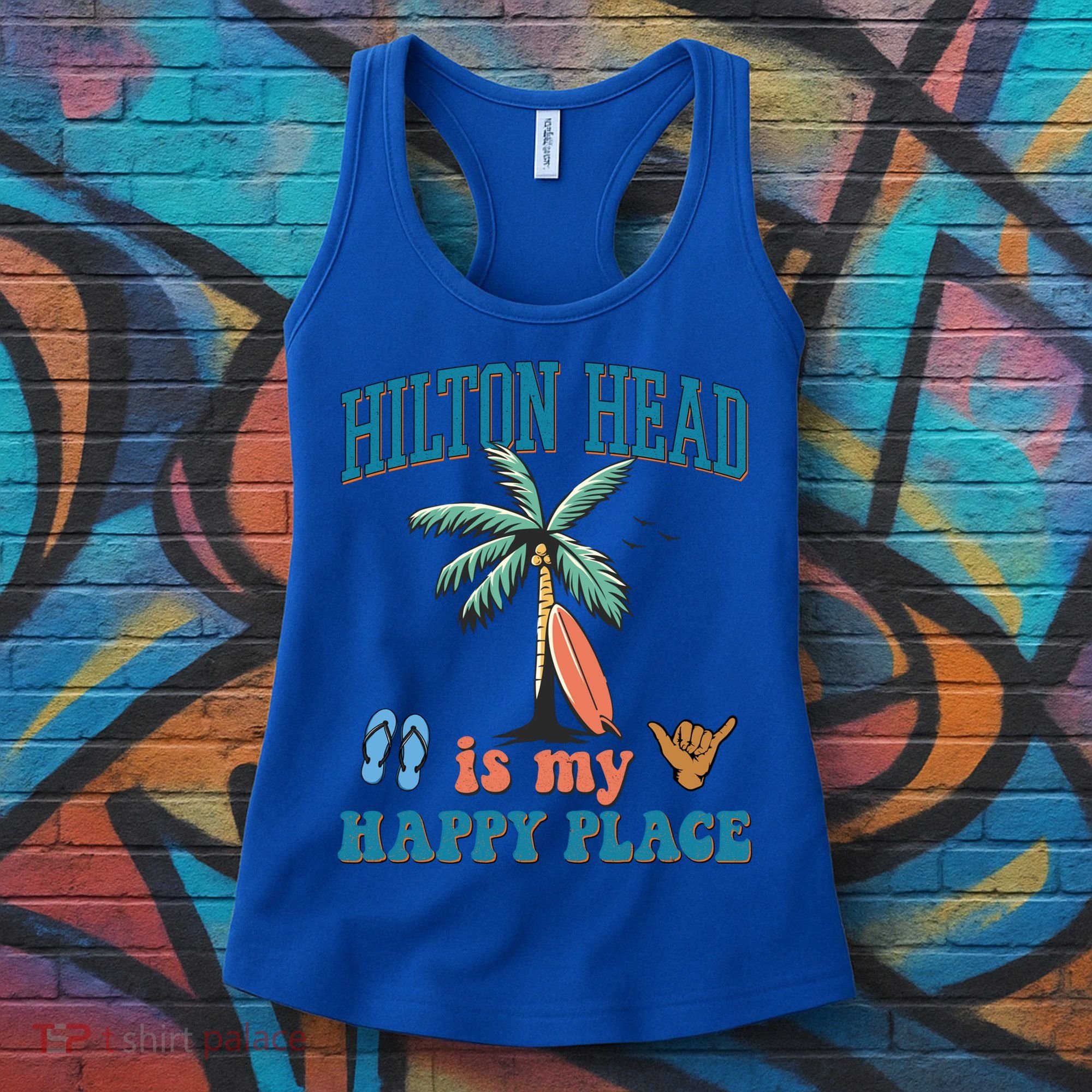 Hilton Head Island Is My Happy Place Beach Palm Trees Summer Gift Women's Tank Top