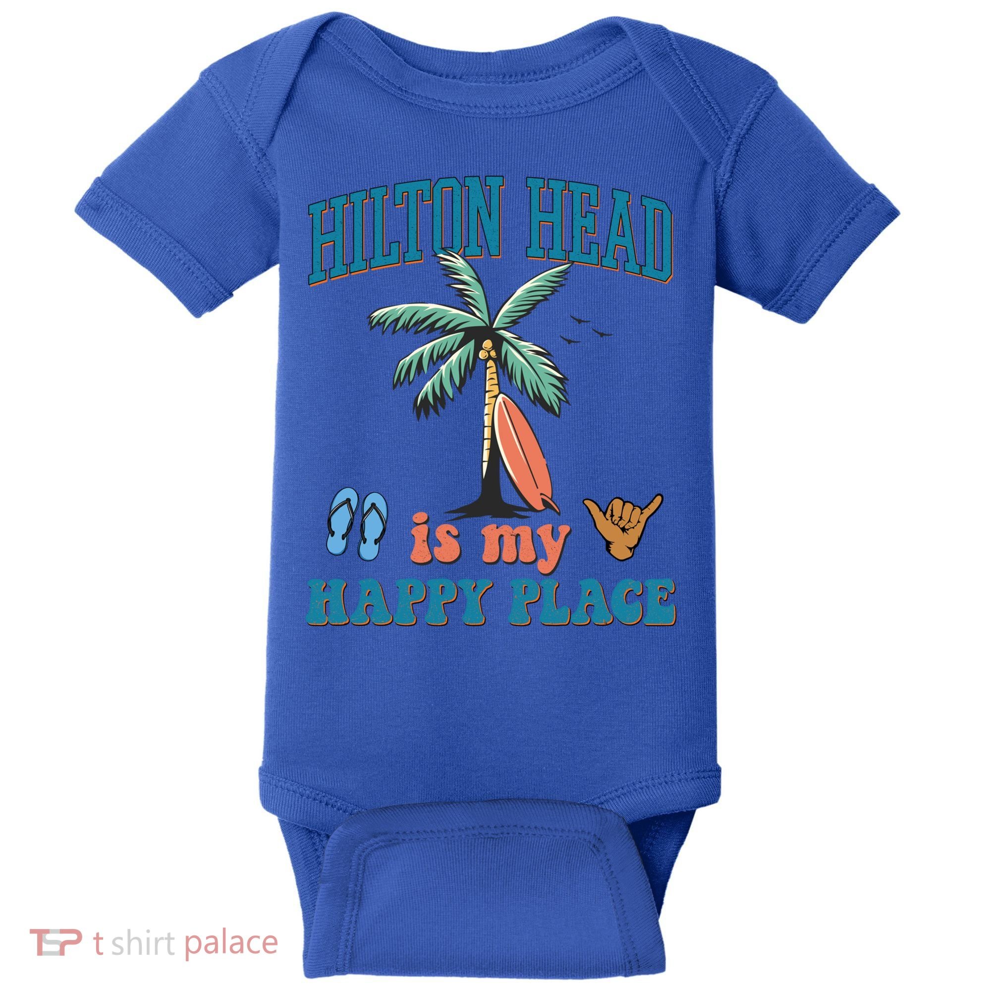 Hilton Head Island Is My Happy Place Beach Palm Trees Summer Gift Baby Bodysuit