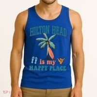 Hilton Head Island Is My Happy Place Beach Palm Trees Summer Gift Tank Top thumb 3