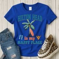 Hilton Head Island Is My Happy Place Beach Palm Trees Summer Gift Women's T-Shirt thumb 3