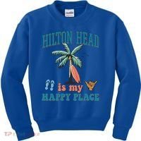 Hilton Head Island Is My Happy Place Beach Palm Trees Summer Gift Kids Sweatshirt thumb 0