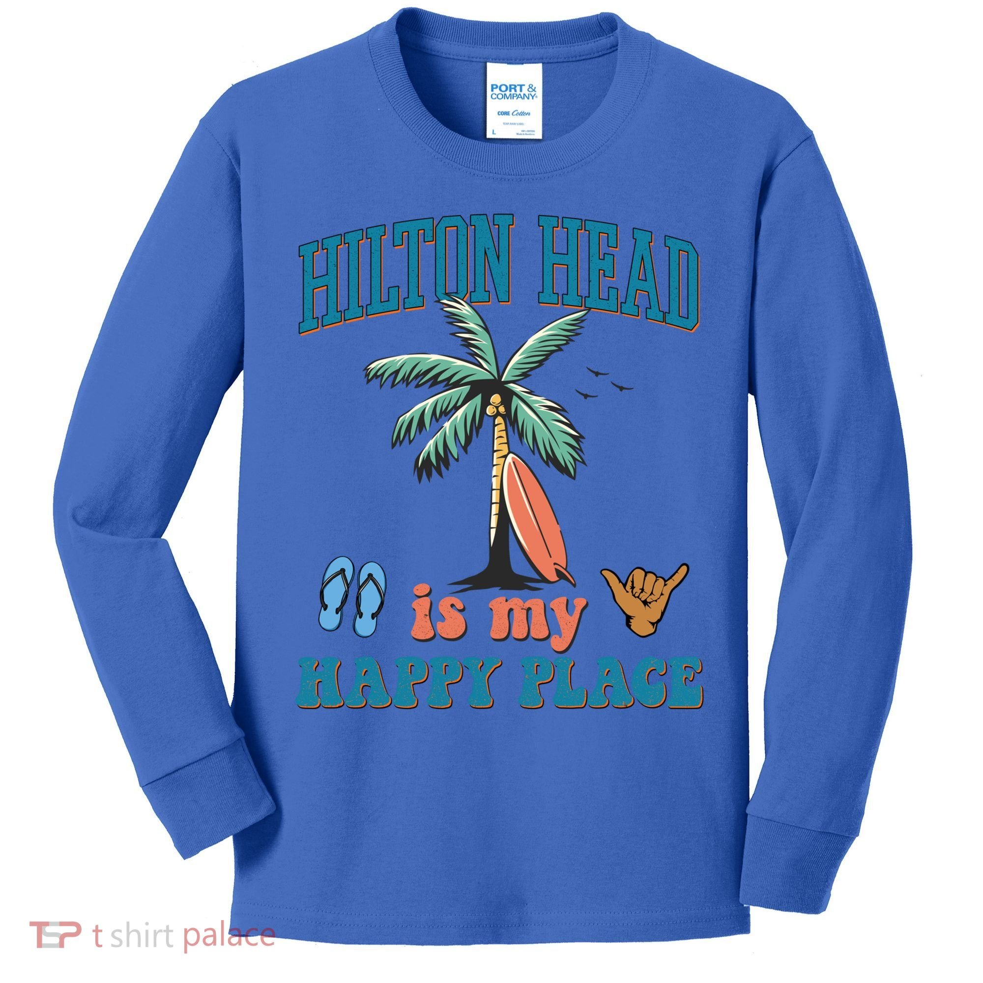 Hilton Head Island Is My Happy Place Beach Palm Trees Summer Gift Kids Long Sleeve Shirt