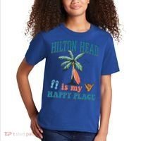Hilton Head Island Is My Happy Place Beach Palm Trees Summer Gift Kids T-Shirt thumb 2