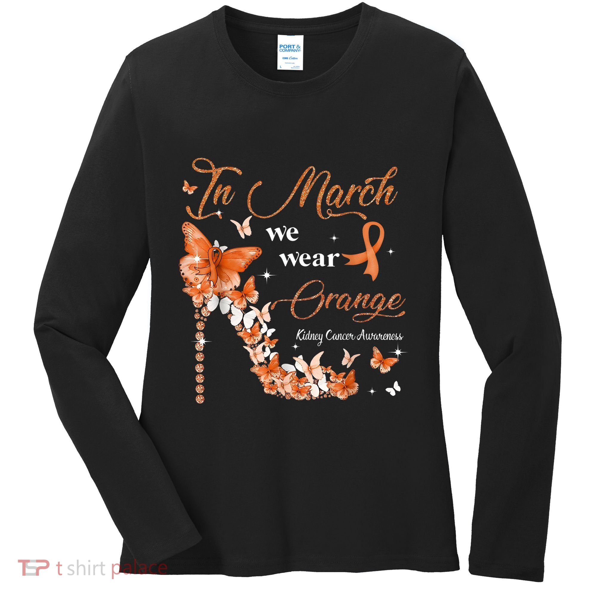 High Heel In March We Wear Orange Multiple Sclerosis Warrior Women's Long Sleeve Shirt