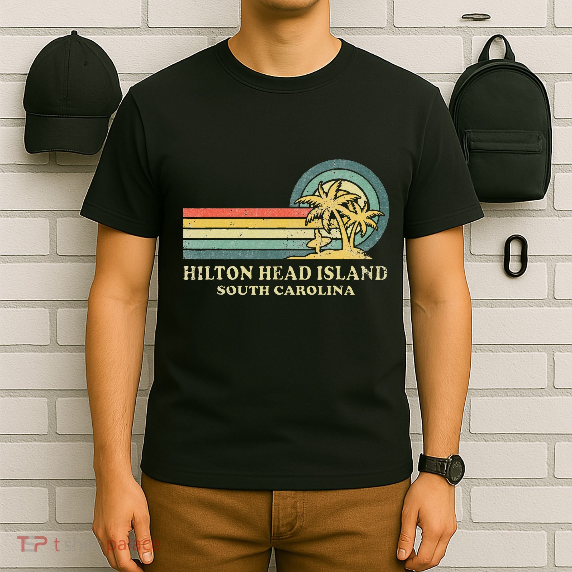 Hilton Head Island South Carolina Vacation Vintage Palm Tree T-Shirt