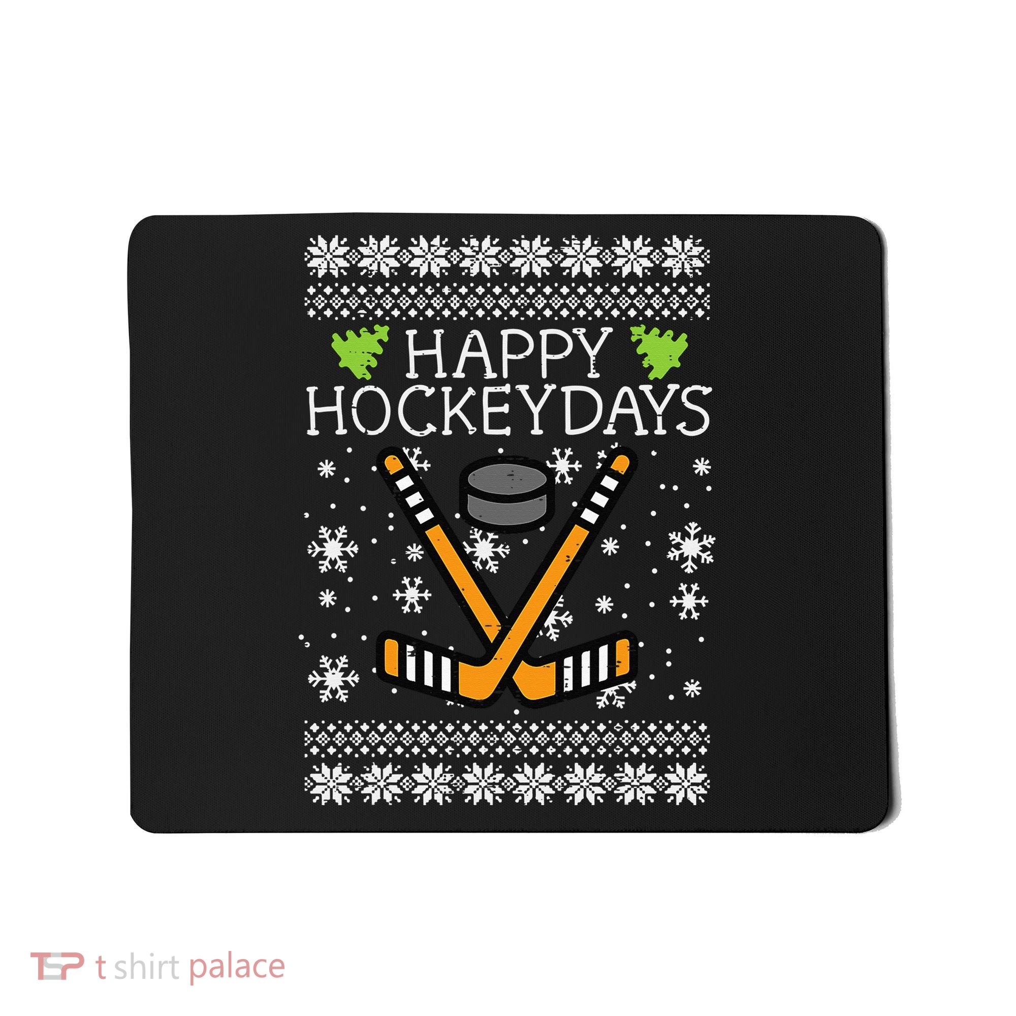 Happy Hockeydays Ice Hockey Player Ugly Christmas Sweater Mousepad