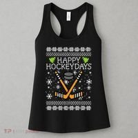 Happy Hockeydays Ice Hockey Player Ugly Christmas Sweater Women's Tank Top thumb 3