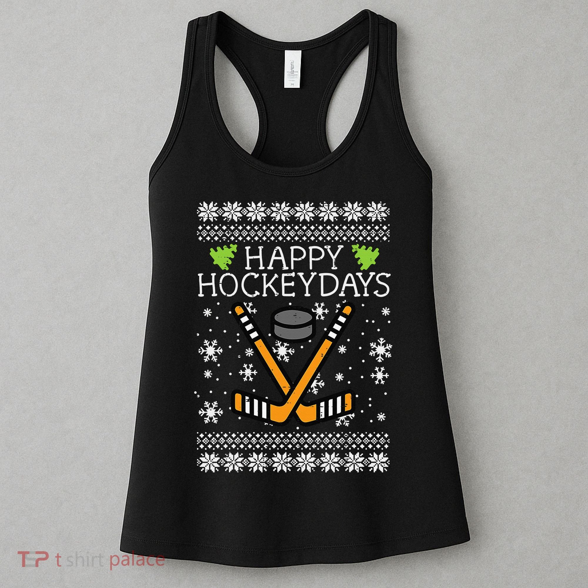 Happy Hockeydays Ice Hockey Player Ugly Christmas Sweater Women's Tank Top