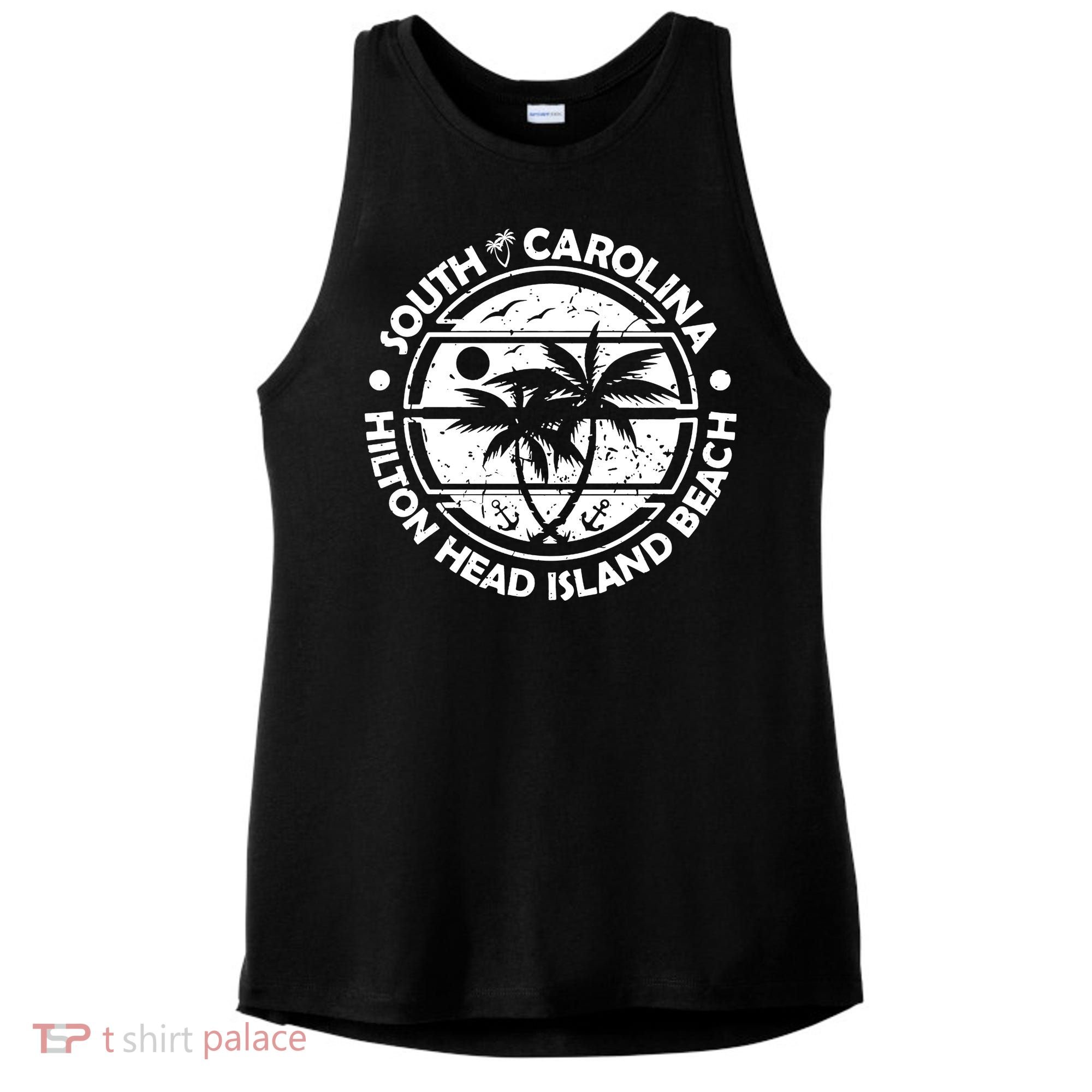 Hilton Head Island Beach South Carolina, Tropical Palm Trees, Ship Anchor Ladies PosiCharge Tri-Blend Wicking Tank