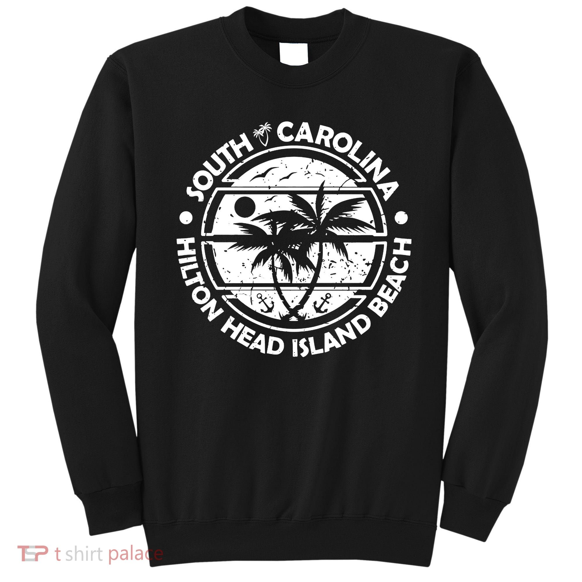Hilton Head Island Beach South Carolina, Tropical Palm Trees, Ship Anchor Sweatshirt