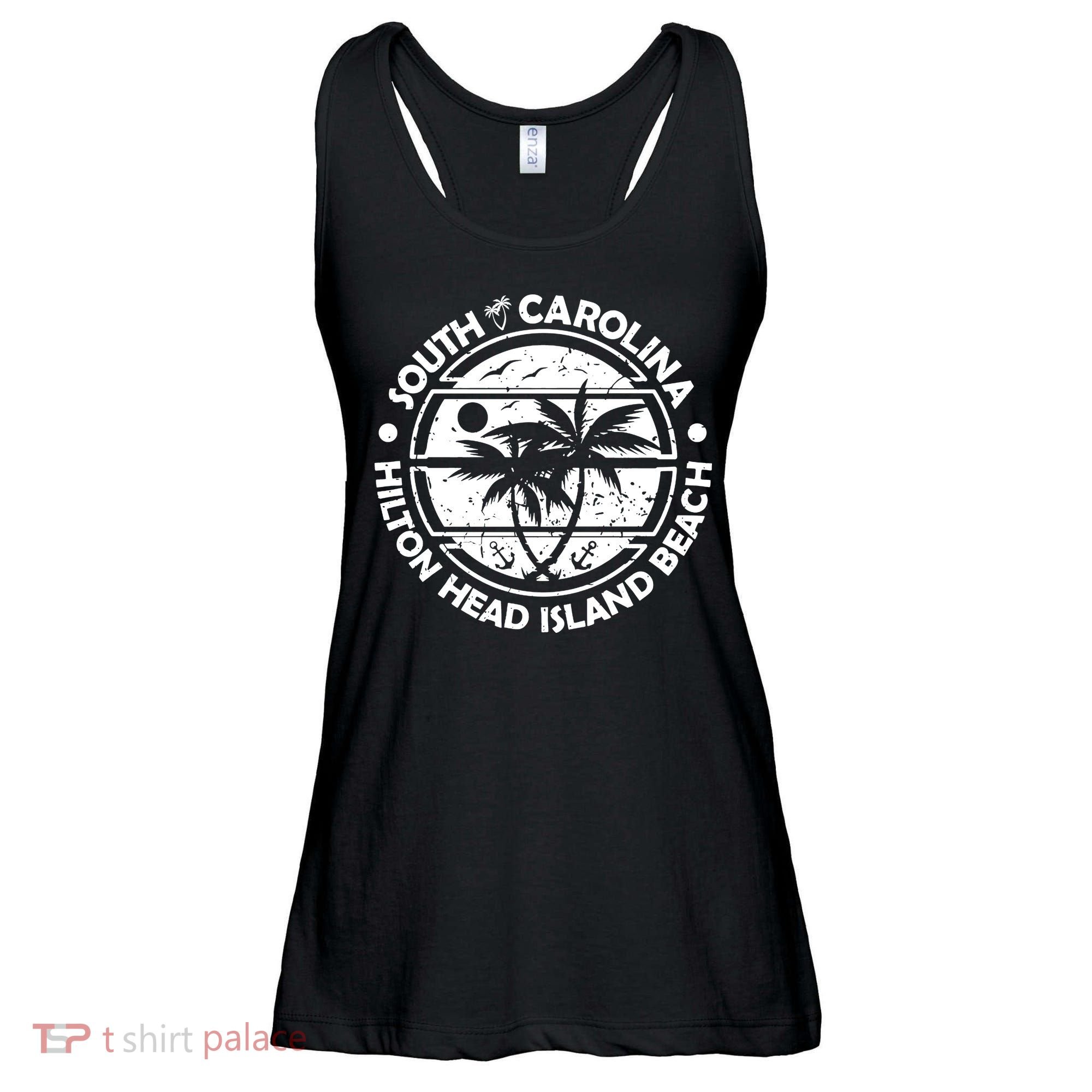 Hilton Head Island Beach South Carolina, Tropical Palm Trees, Ship Anchor Ladies Essential Flowy Tank