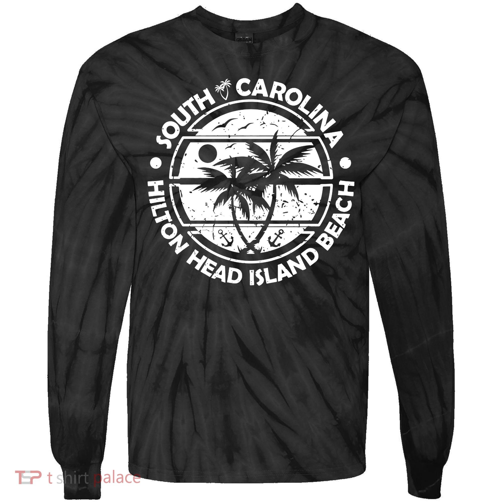 Hilton Head Island Beach South Carolina, Tropical Palm Trees, Ship Anchor Tie-Dye Long Sleeve Shirt