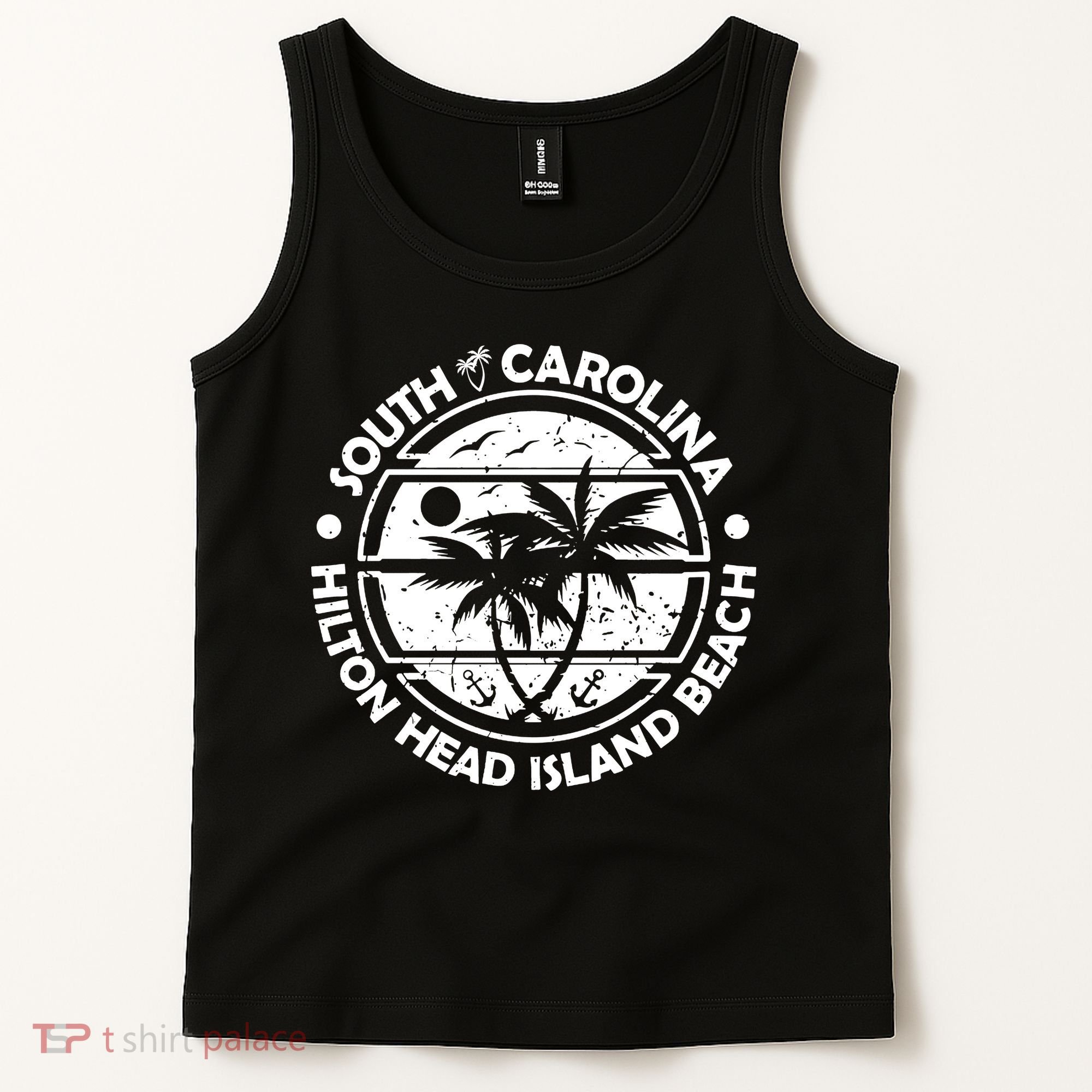 Hilton Head Island Beach South Carolina, Tropical Palm Trees, Ship Anchor Tank Top