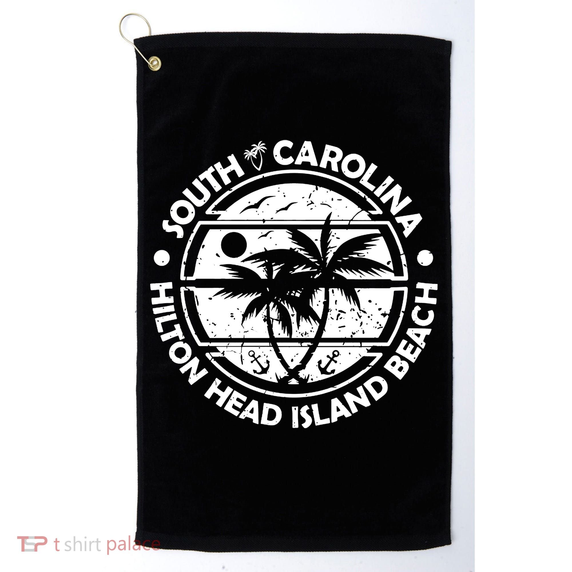 Hilton Head Island Beach South Carolina, Tropical Palm Trees, Ship Anchor Golf Towel