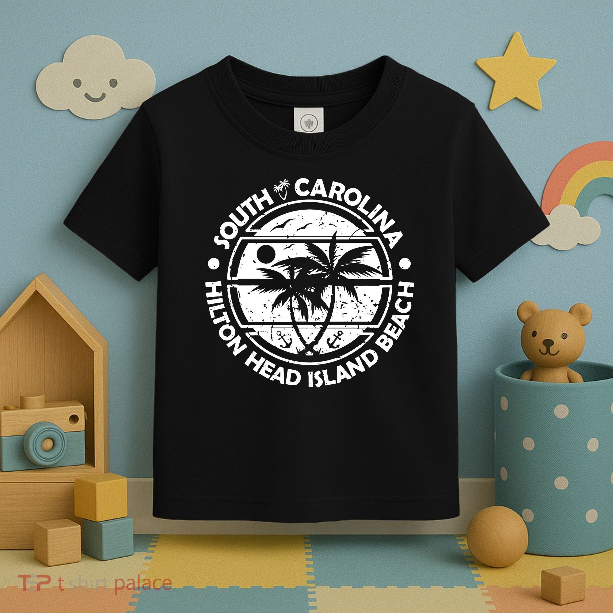Hilton Head Island Beach South Carolina, Tropical Palm Trees, Ship Anchor Toddler T-Shirt