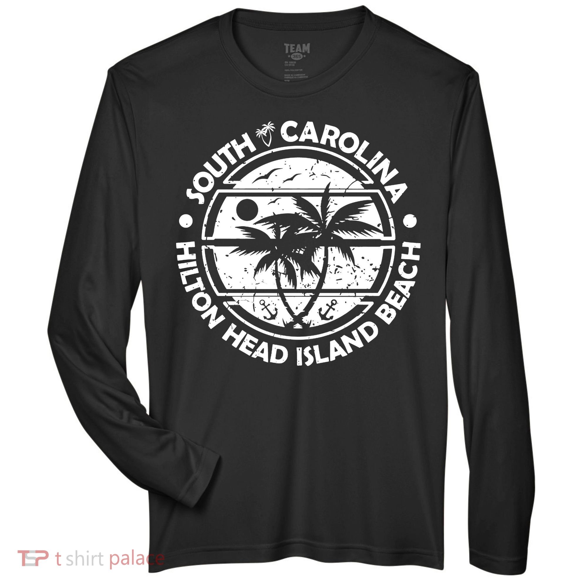 Hilton Head Island Beach South Carolina, Tropical Palm Trees, Ship Anchor Zone Performance Long-Sleeve T-Shirt