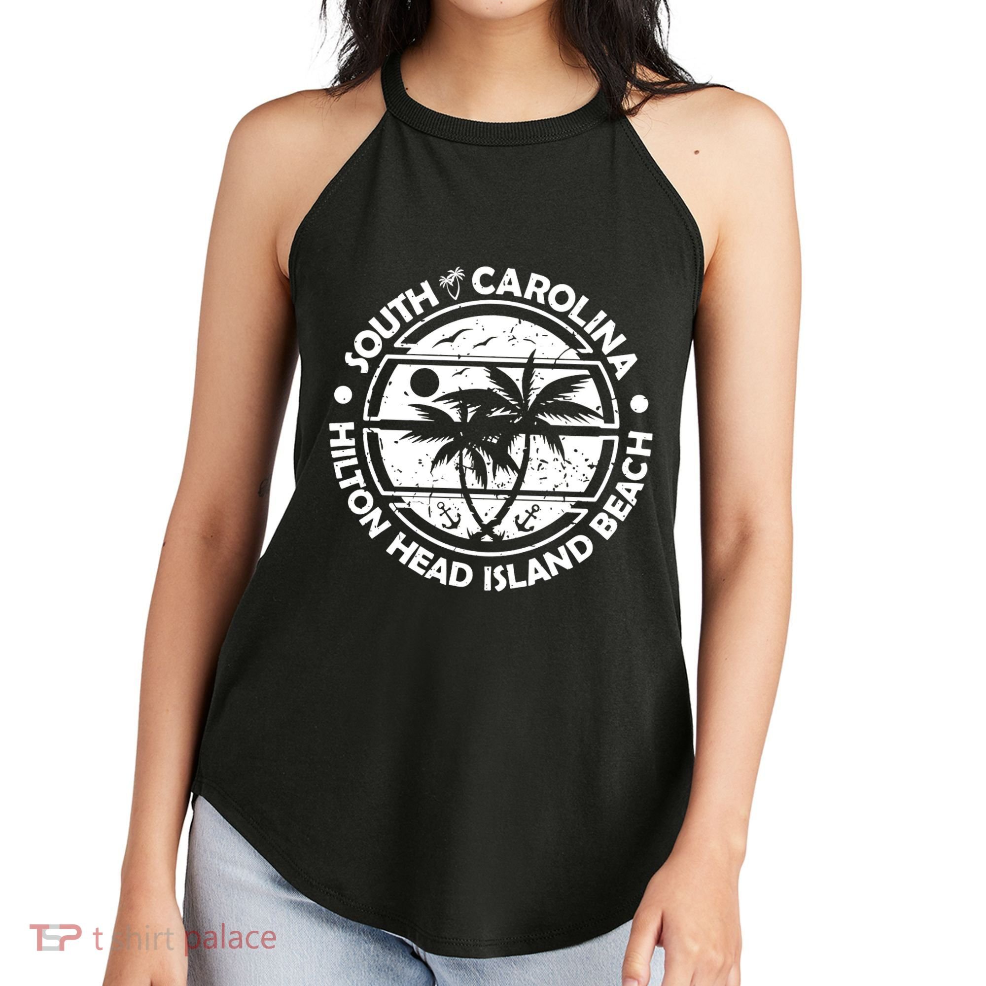 Hilton Head Island Beach South Carolina, Tropical Palm Trees, Ship Anchor Women's Perfect Tri Rocker Tank