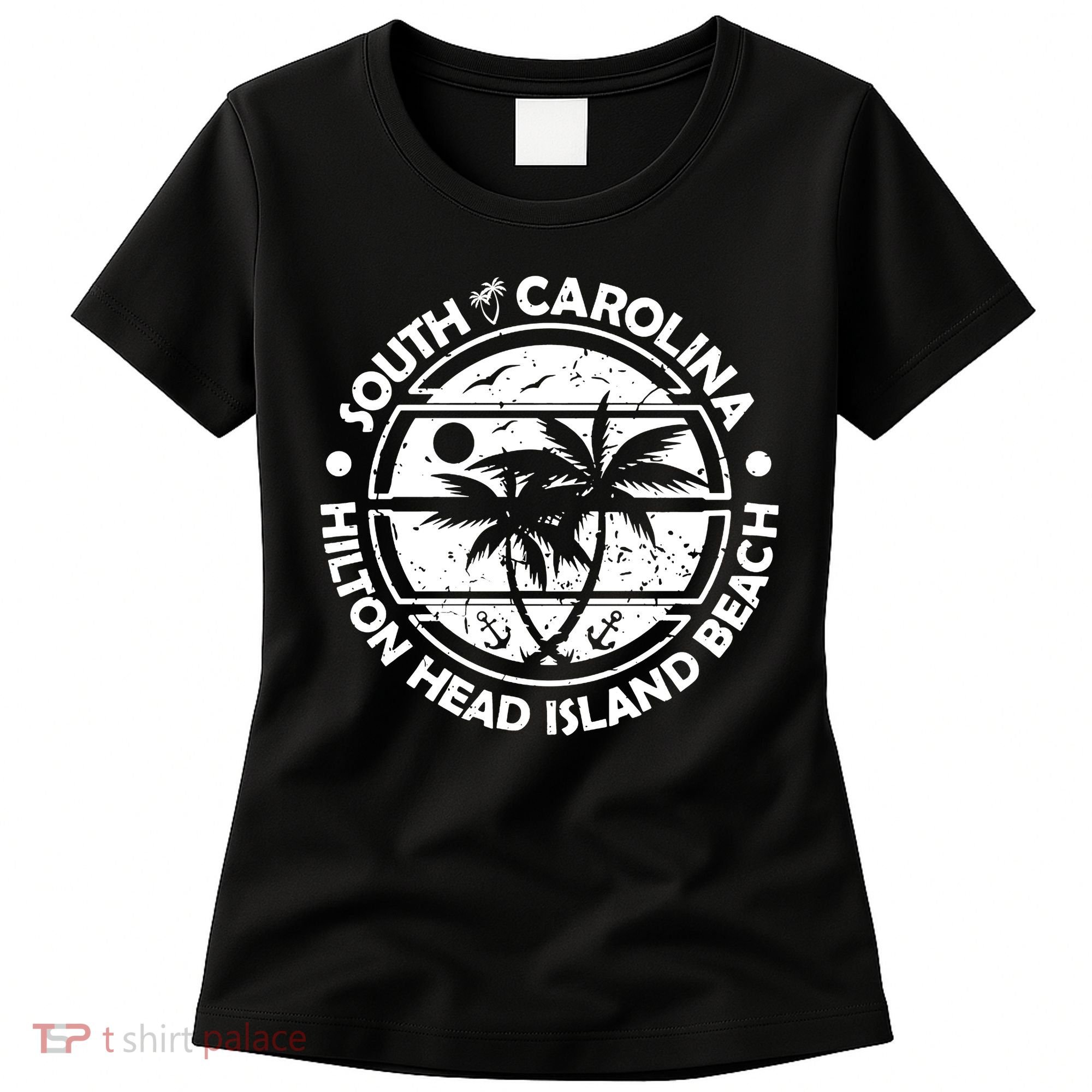 Hilton Head Island Beach South Carolina, Tropical Palm Trees, Ship Anchor Women's T-Shirt