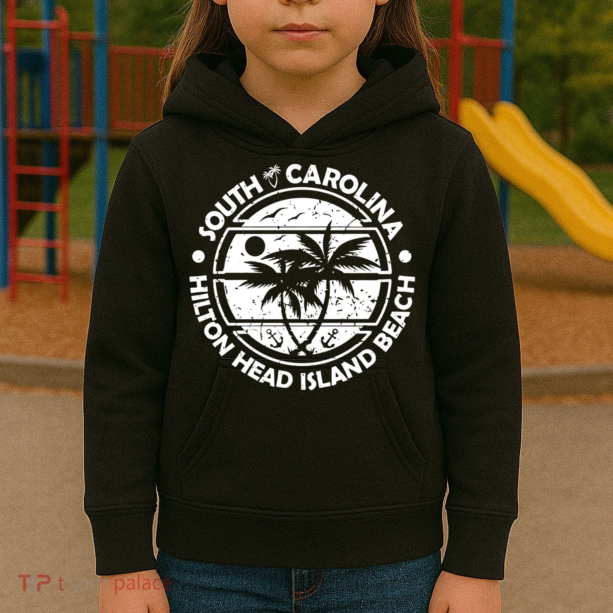 Hilton Head Island Beach South Carolina, Tropical Palm Trees, Ship Anchor Kids Hoodie