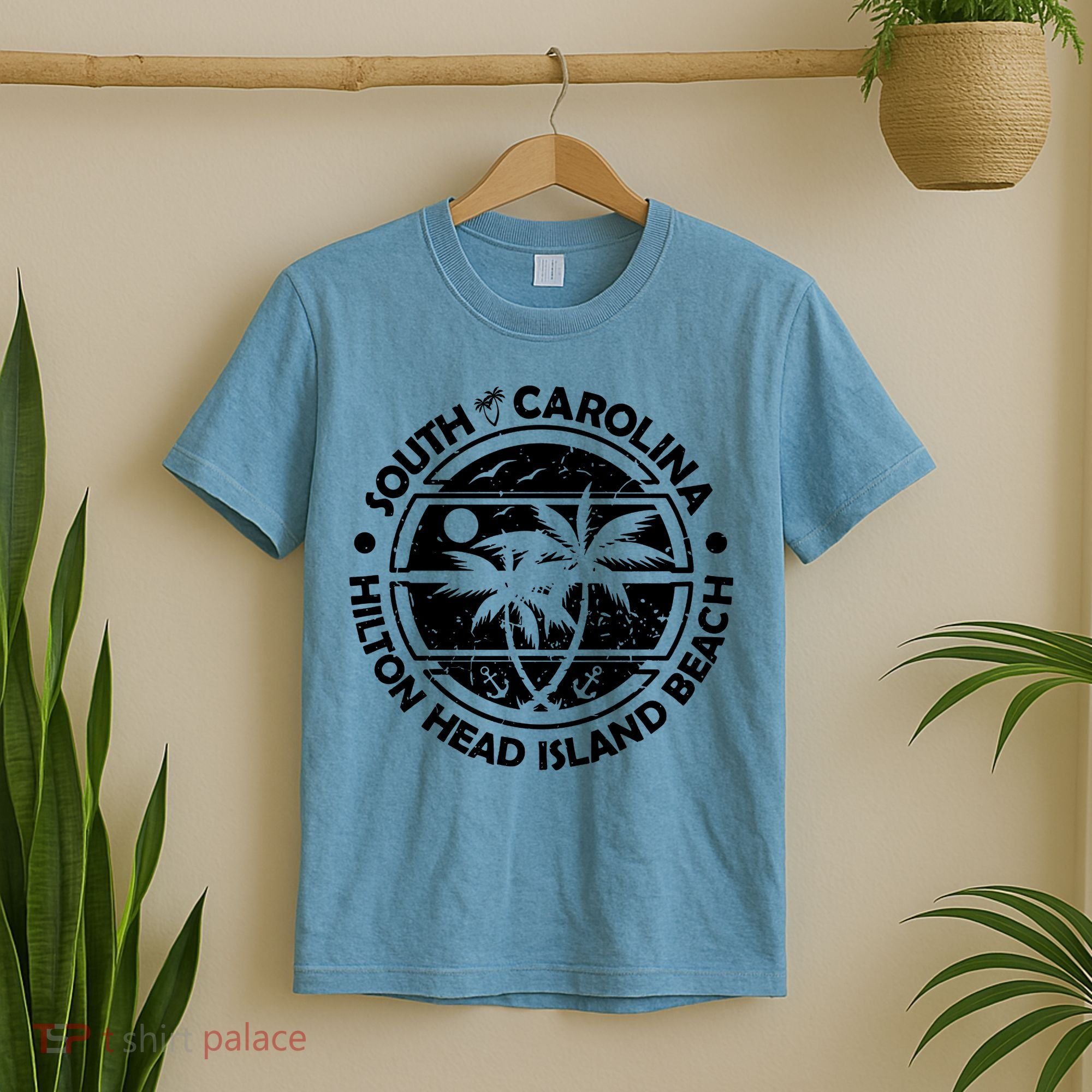 Hilton Head Island Beach South Carolina, Tropical Palm Trees, Ship Anchor T-Shirt