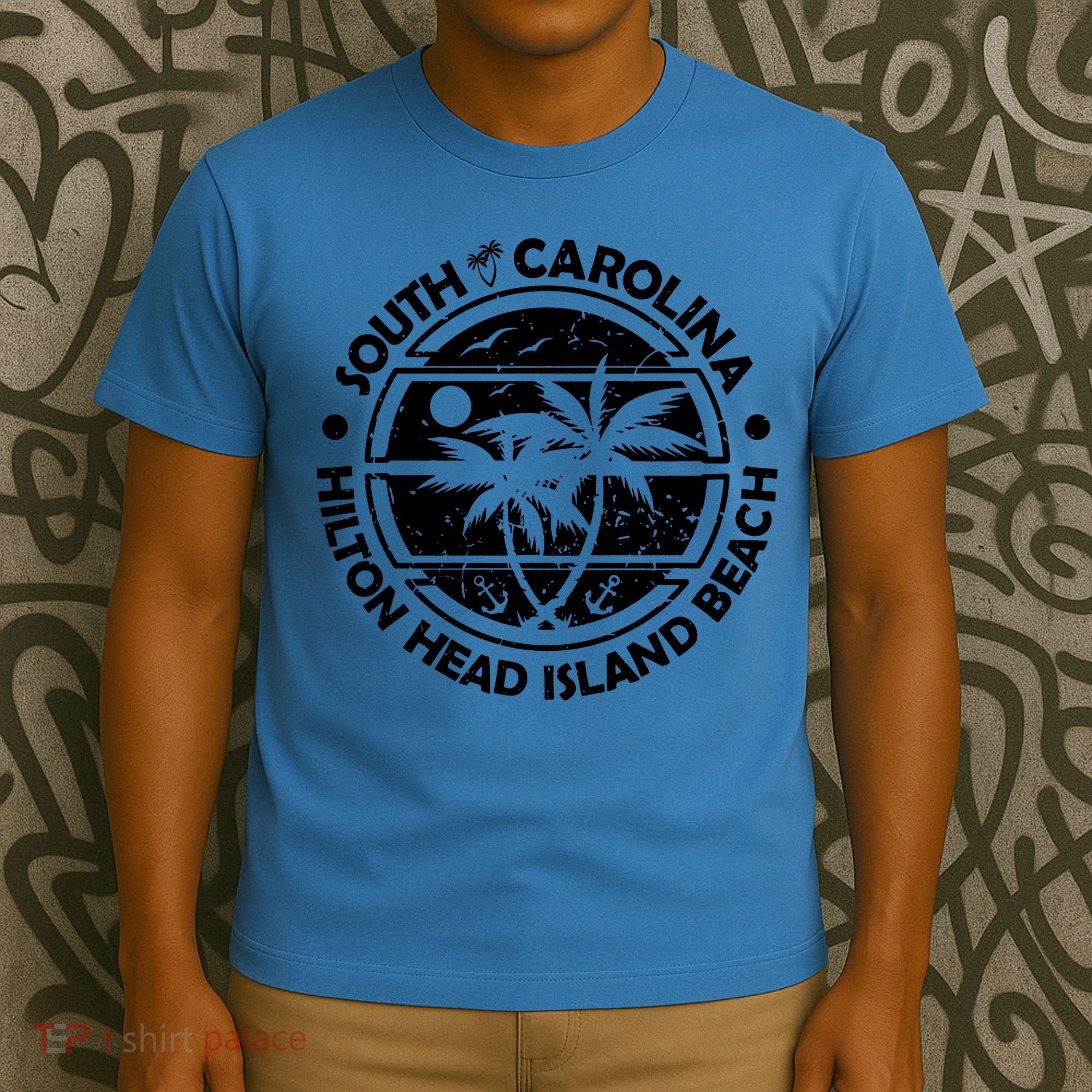 Hilton Head Island Beach South Carolina, Tropical Palm Trees, Ship Anchor T-Shirt