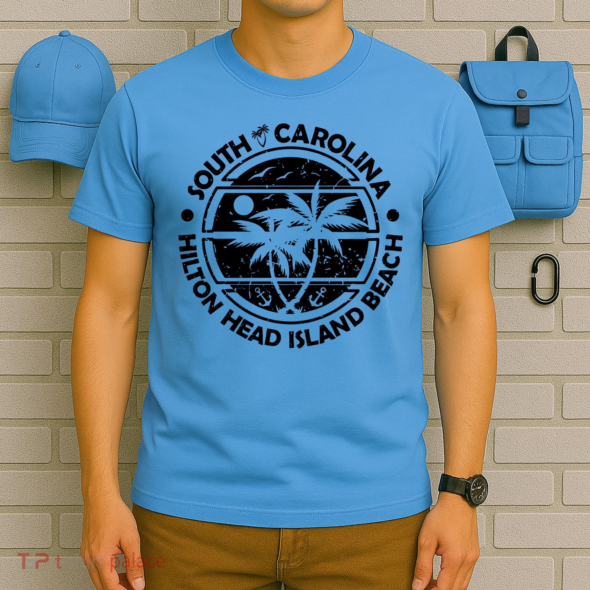 Hilton Head Island Beach South Carolina, Tropical Palm Trees, Ship Anchor T-Shirt