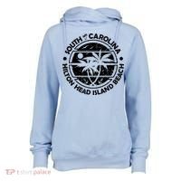 Hilton Head Island Beach South Carolina, Tropical Palm Trees, Ship Anchor Womens Funnel Neck Pullover Hood thumb 0