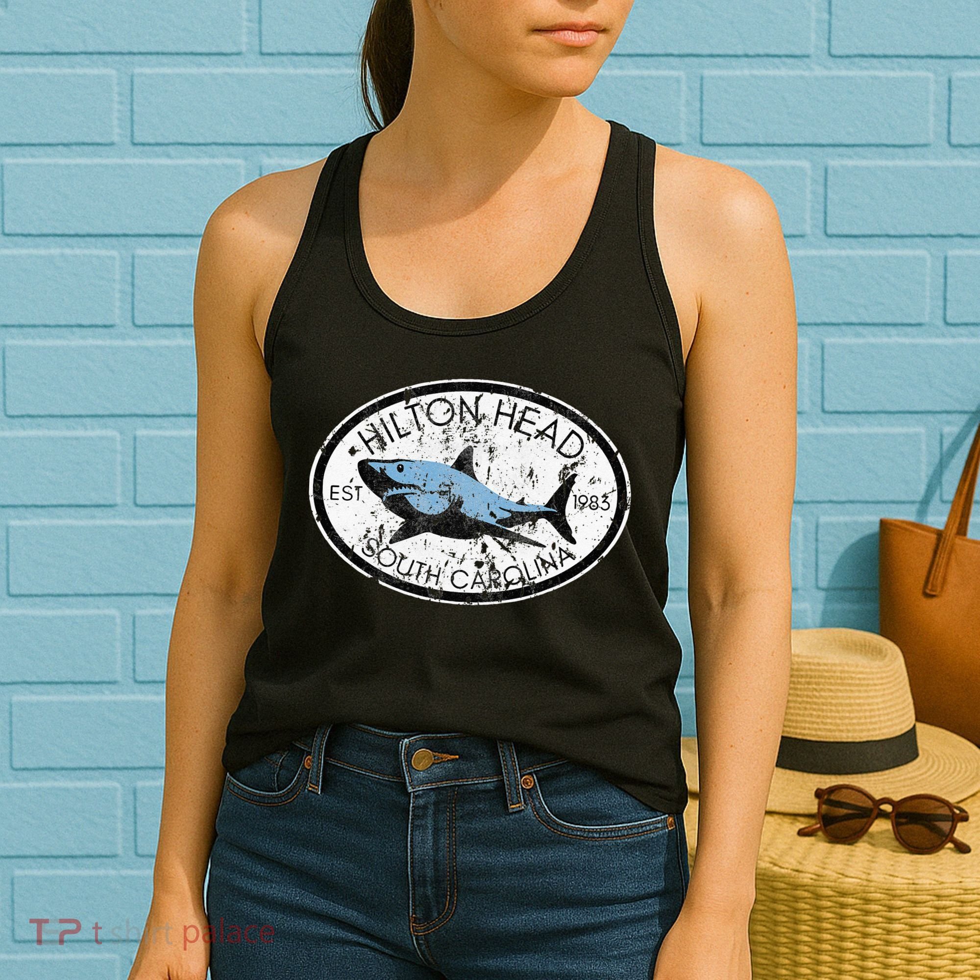 Hilton Head Island South Carolina Fishing Shark Fish Beach Women's Tank Top