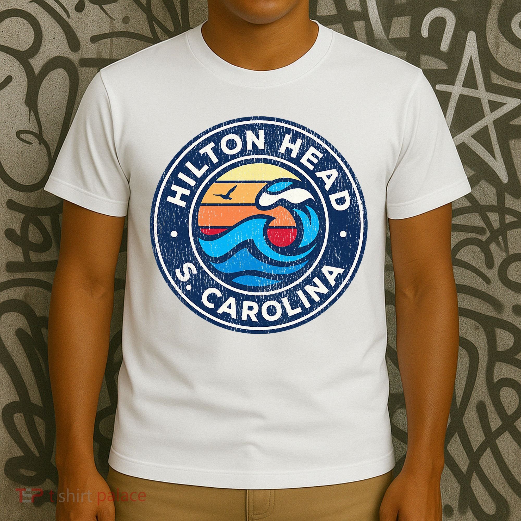 Hilton Head Island South Carolina Sc Vintage Nautical Waves T-Shirt