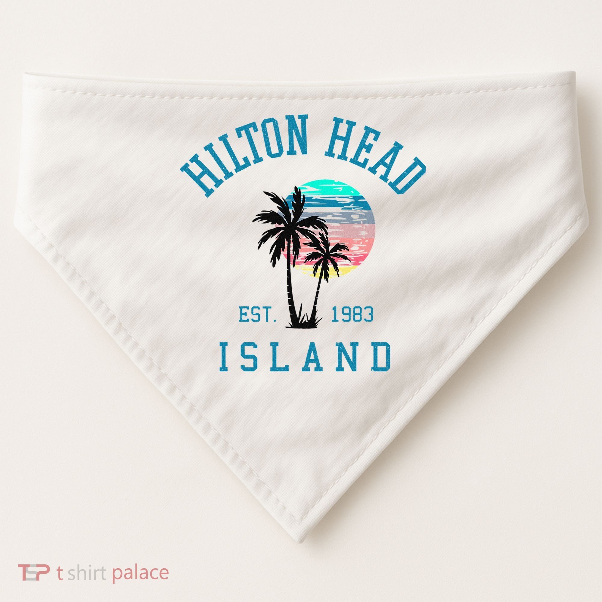 Hilton Head Island South Carolina Beach Palm Trees Summer USA-Made Doggie Bandana