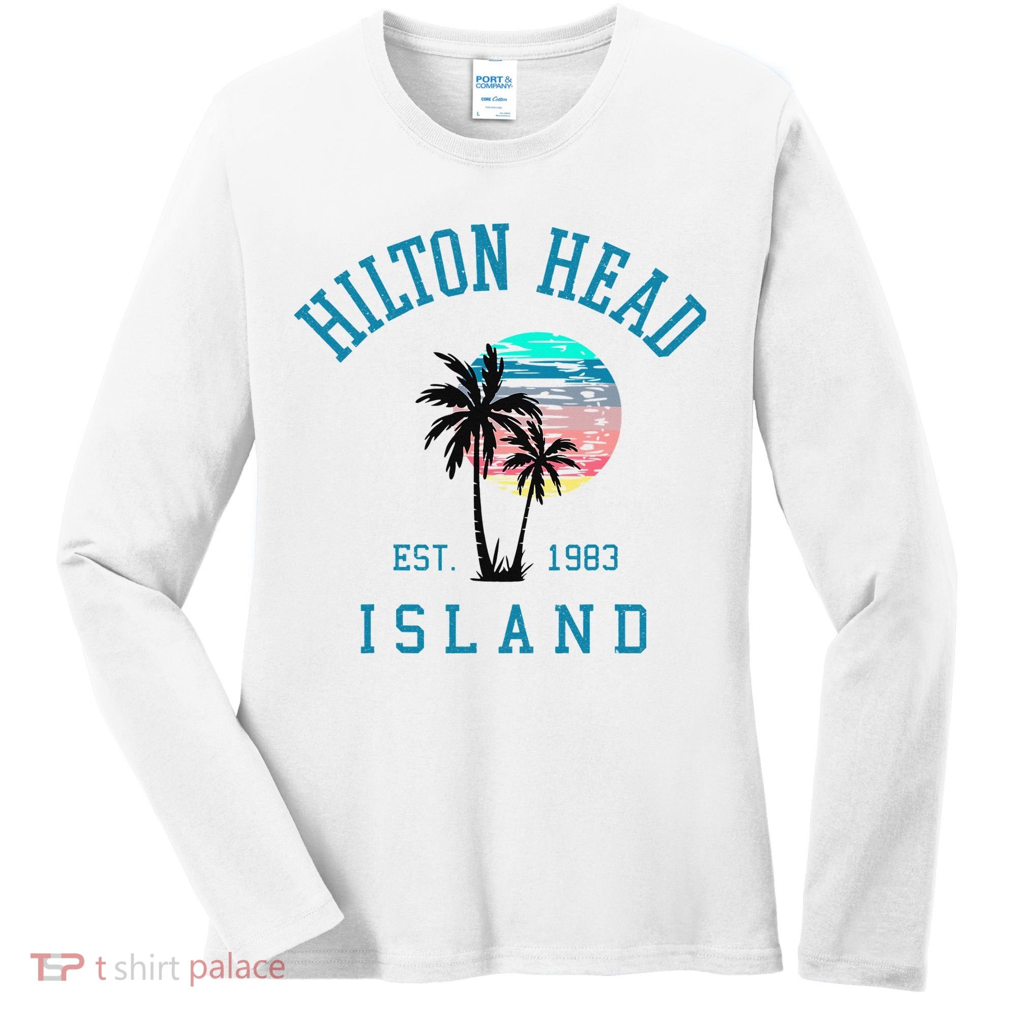 Hilton Head Island South Carolina Beach Palm Trees Summer Women's Long Sleeve Shirt