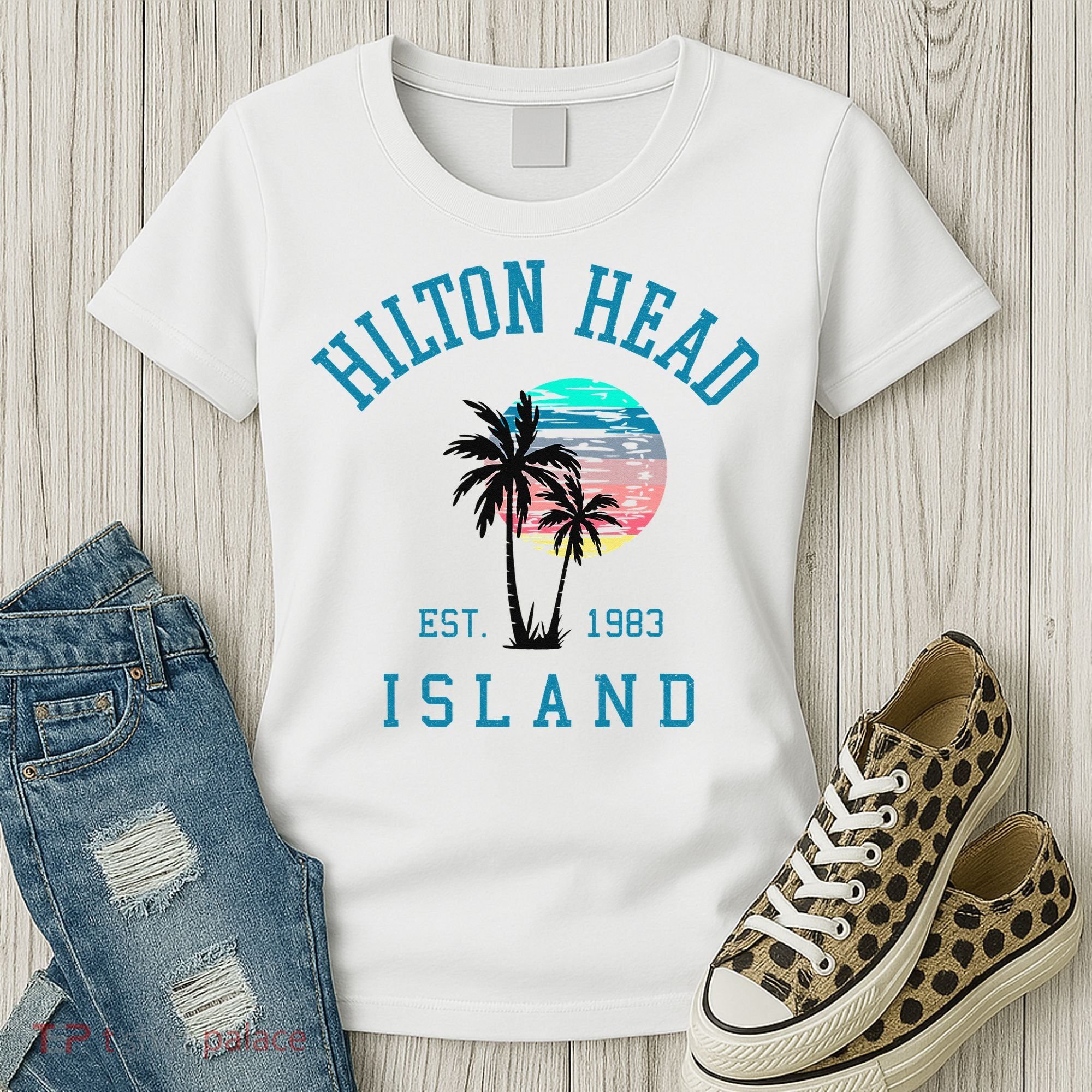 Hilton Head Island South Carolina Beach Palm Trees Summer Women's T-Shirt