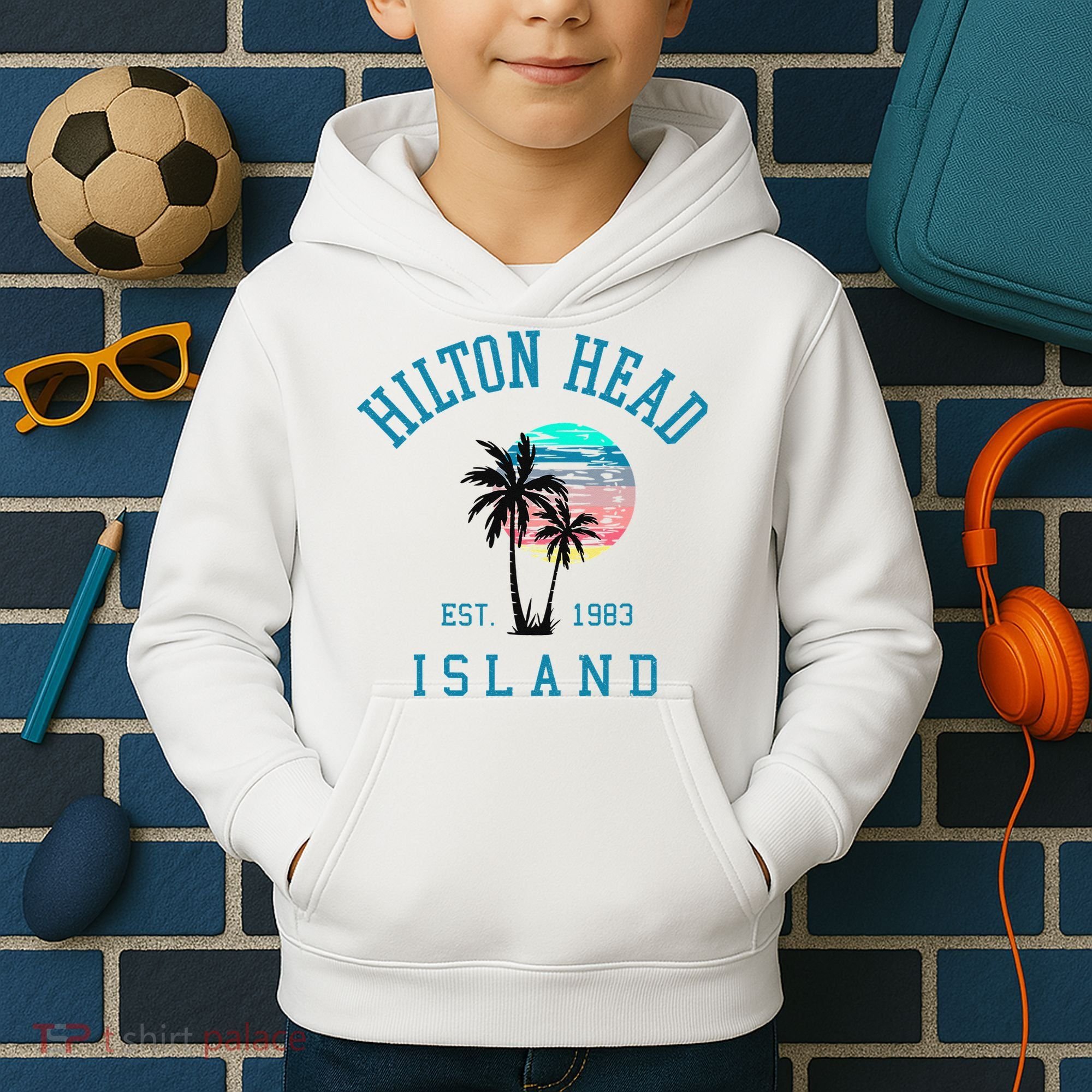 Hilton Head Island South Carolina Beach Palm Trees Summer Kids Hoodie