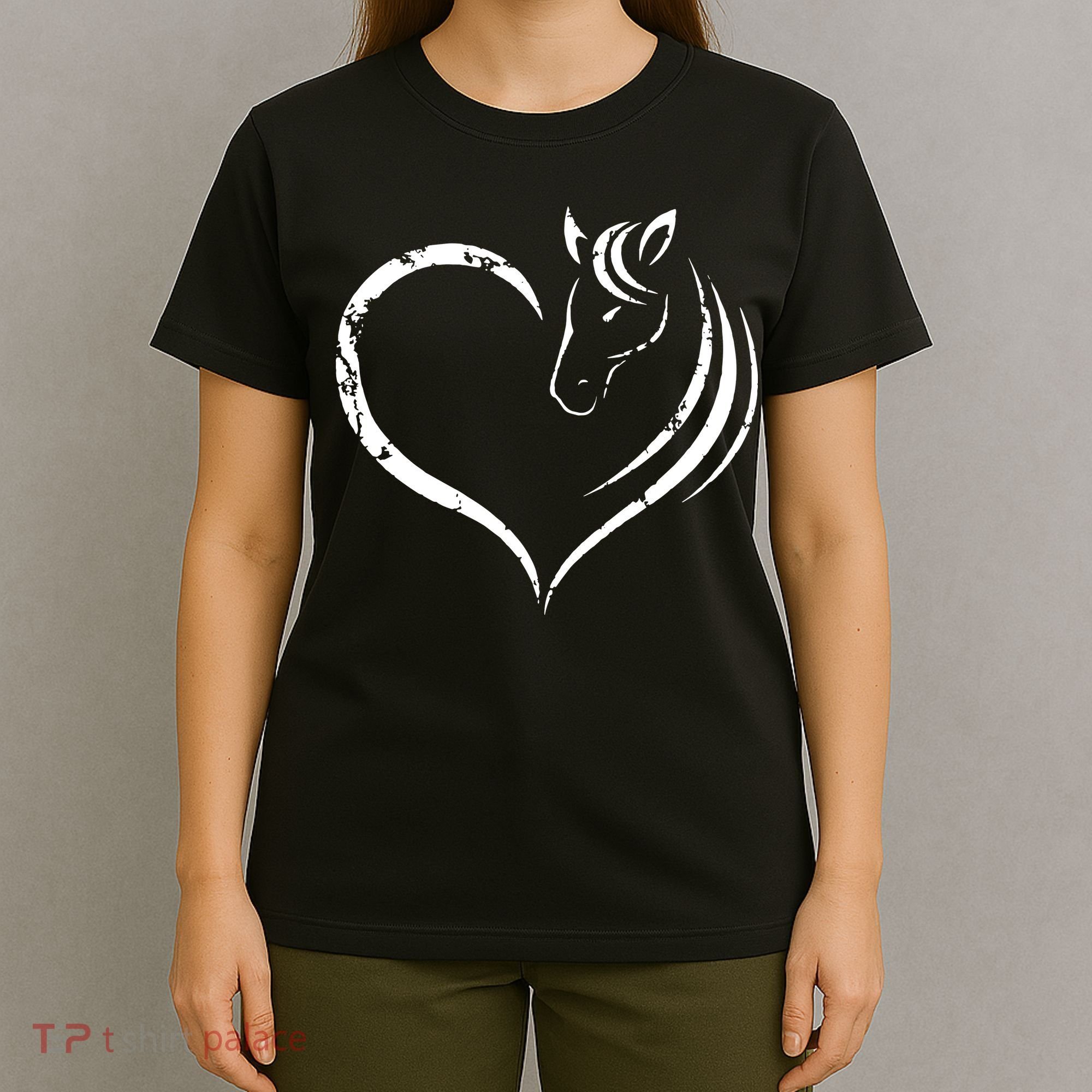 Horse Head Inside Heart Women Ladies Girls Teens Gift T-Shirt