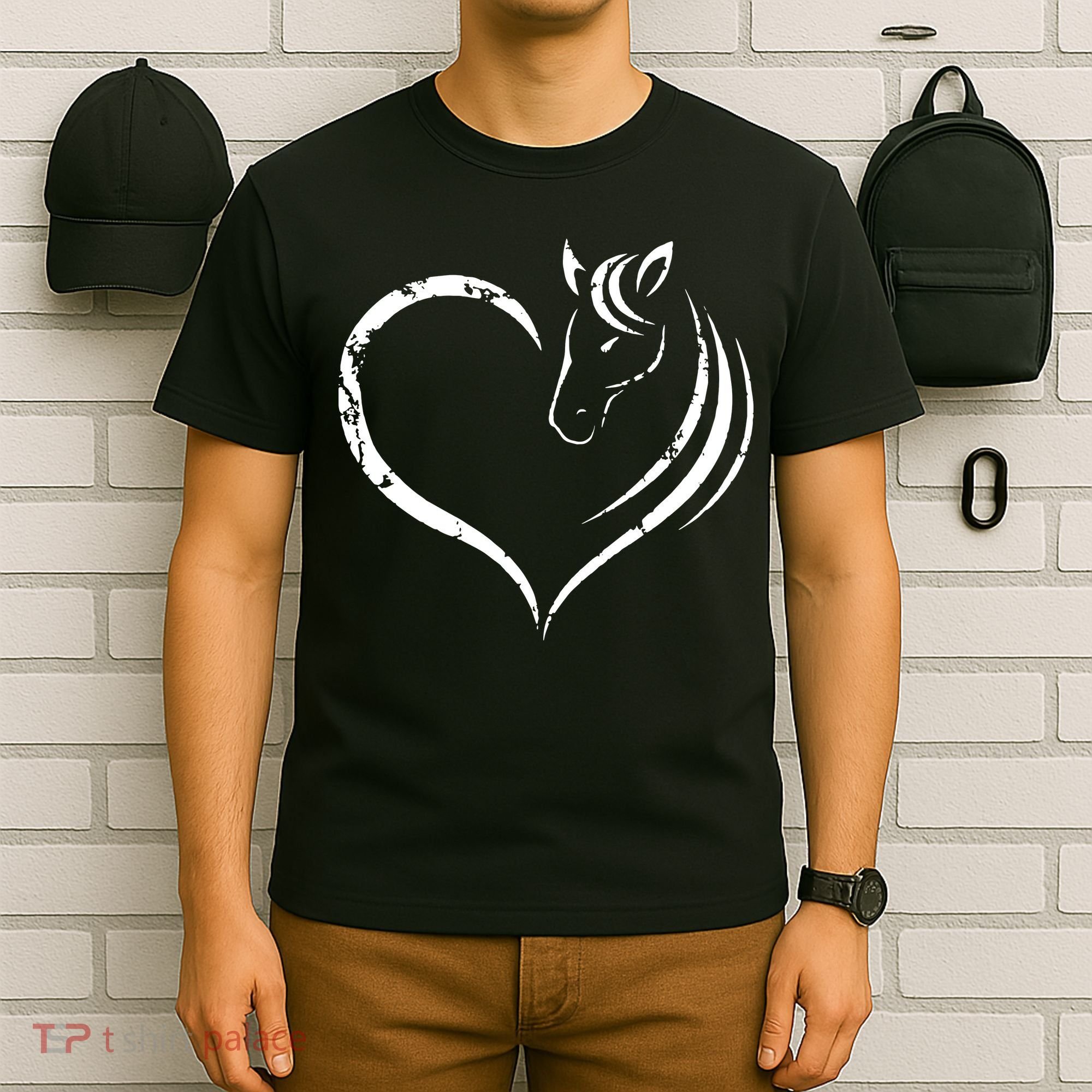 Horse Head Inside Heart Women Ladies Girls Teens Gift T-Shirt