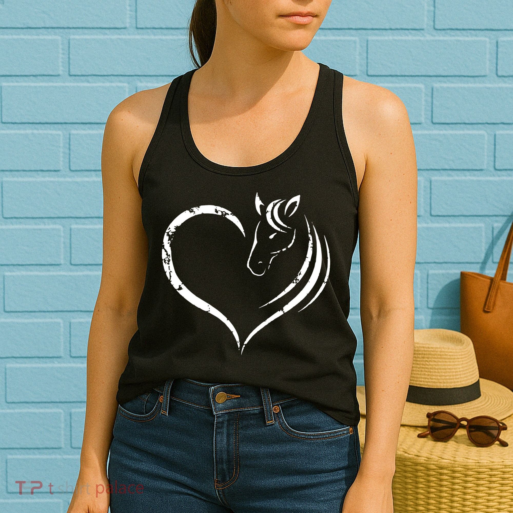 Horse Head Inside Heart Women Ladies Girls Teens Gift Women's Tank Top