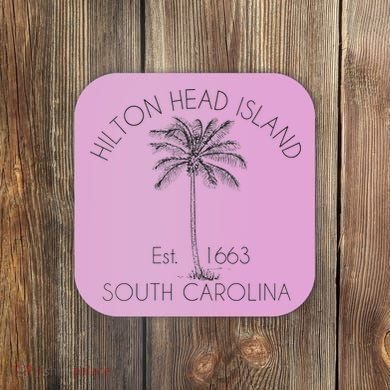 Hilton Head Island Beach Design Palm Tree Illustration Coaster