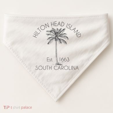 Hilton Head Island Beach Design Palm Tree Illustration USA-Made Doggie Bandana