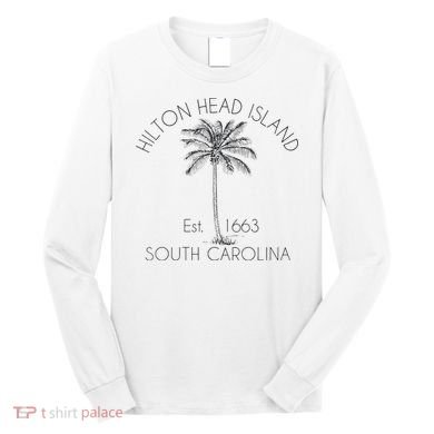 Hilton Head Island Beach Design Palm Tree Illustration Long Sleeve Shirt