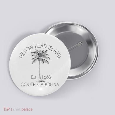 Hilton Head Island Beach Design Palm Tree Illustration Button